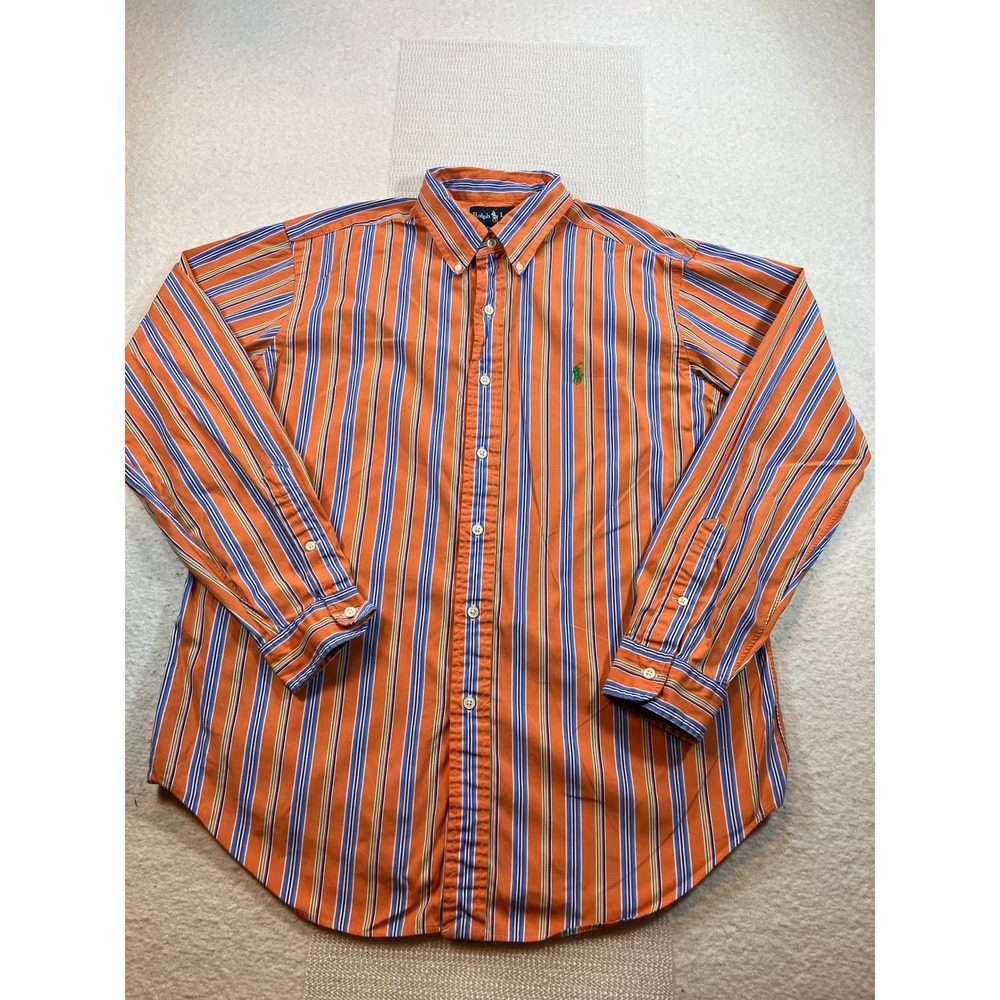 Polo Ralph Lauren Classic Fit Striped Button Down Shirt Orange Blue Mens L
